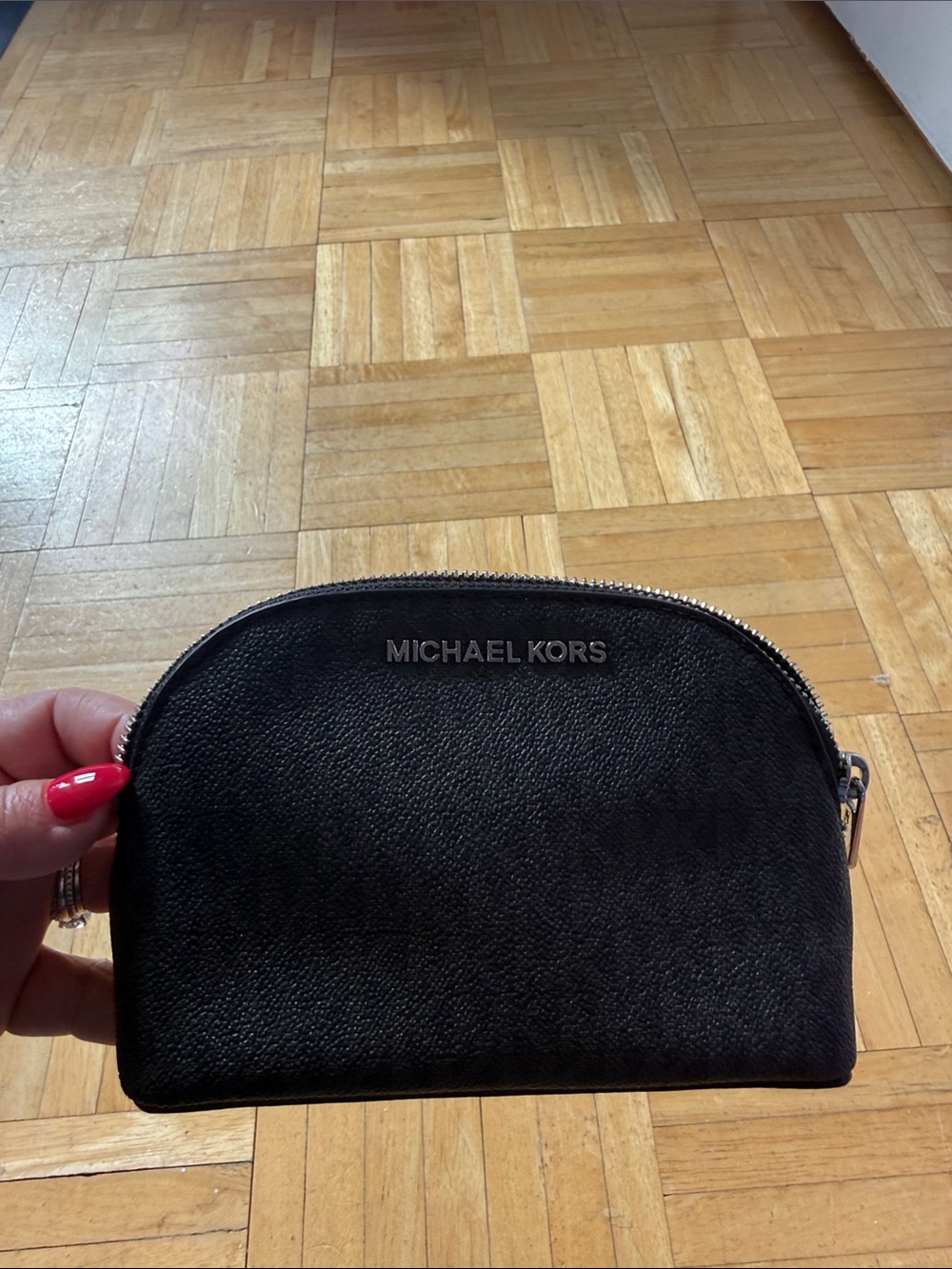 Michael Kors Black Pebbled Leather Toiletry Pouch